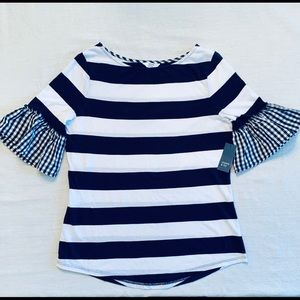 Crown & ivy navy / white stripe top